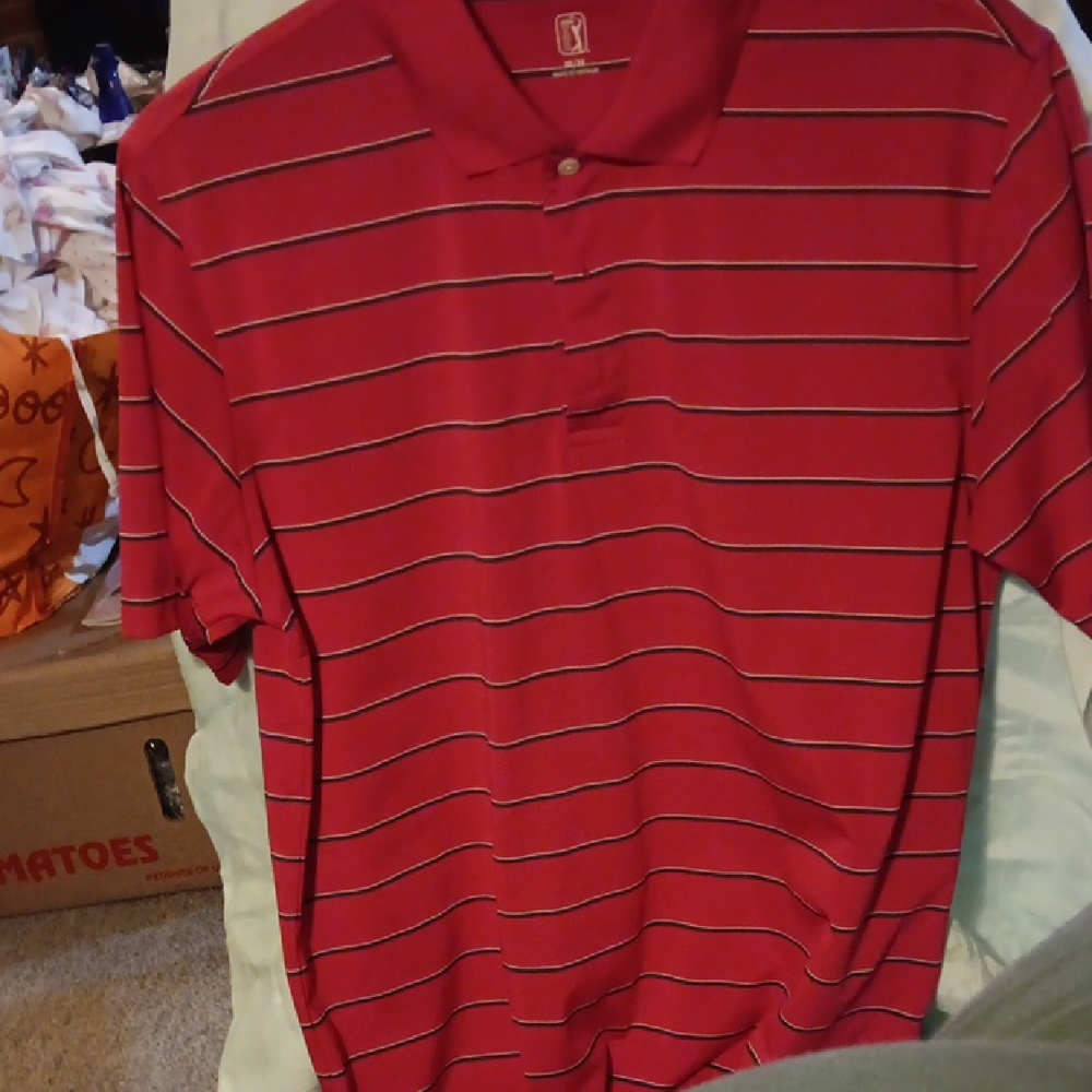 PGA Tour Red and White Striped Polo Shirt